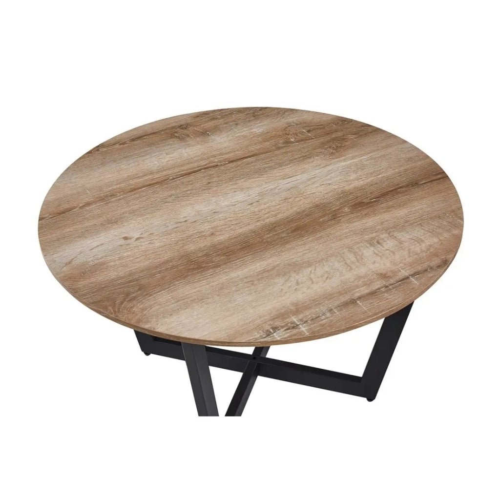 Tavolino basso rotondo CARMIN – Rovere invecchiato e metallo nero – Stile rustico