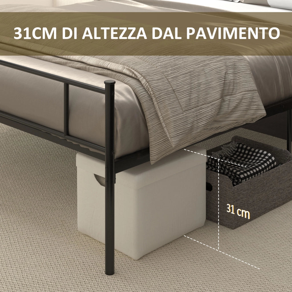 Letto Matrimoniale in Metallo con Rete a Doghe ¨C Xylo ¨C Acciaio Nero 160x200cm