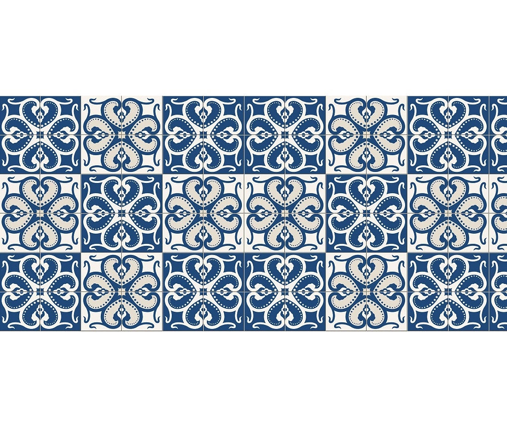 Tappeto Cucina Antiscivolo Made in Italy Passatoia Antimacchia Multiuso Corridoio Soggiorno Lavabile in Lavatrice - 50x300 - Mattonella blu