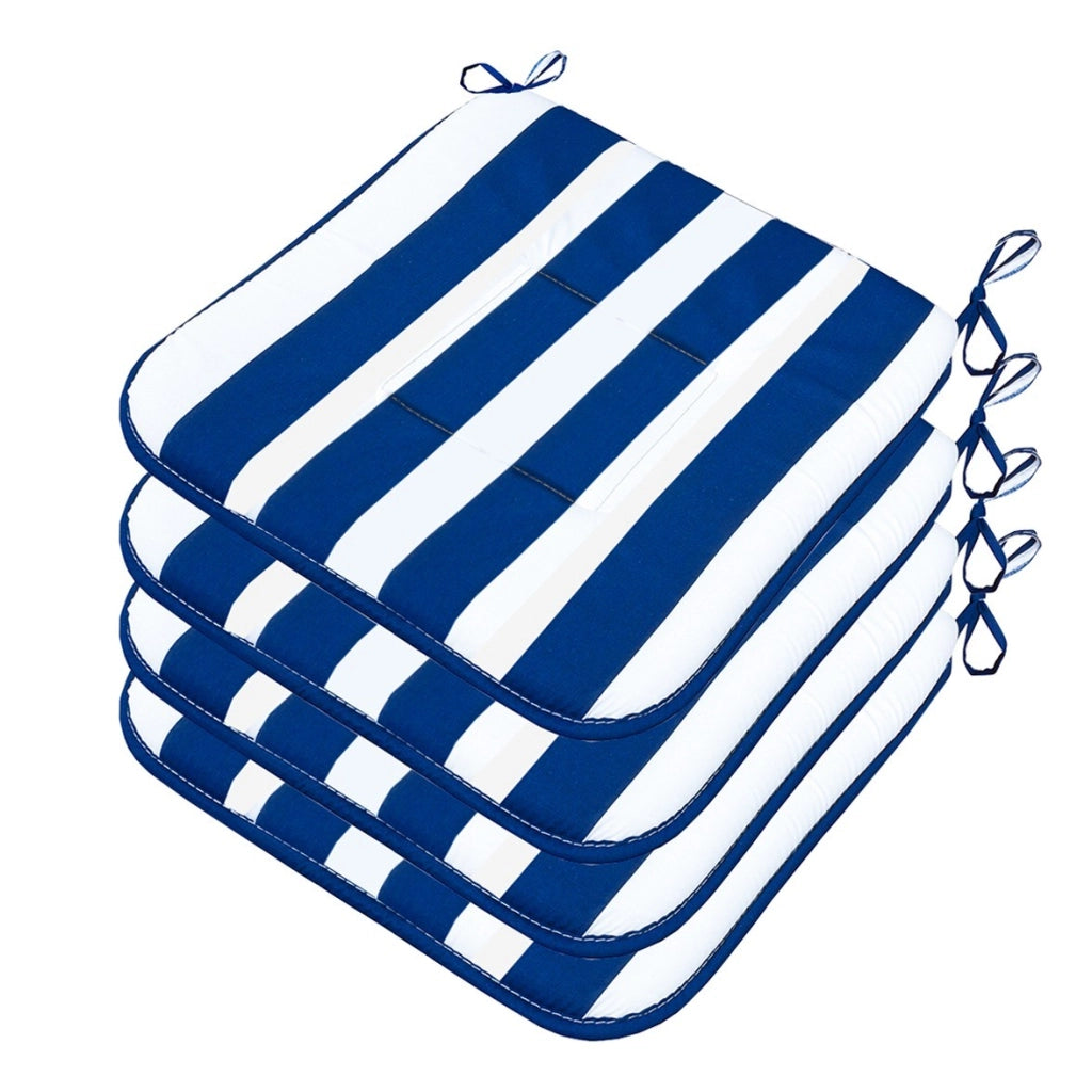 Set 4 Cuscini Sedia Cotone A Righe Blu Coprisedia Trapuntati Lavabili Morbidi Universali