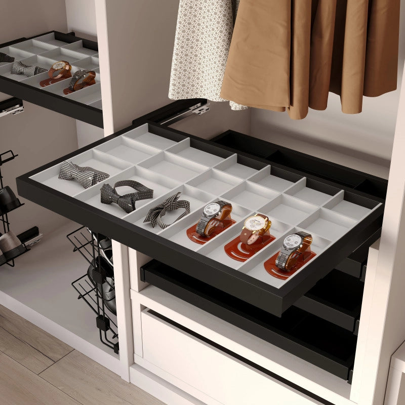 Kit di vassoio metallico e telaio a scorrimento con chiusura ammortizzata per armadio, regolabile, modulo 600 mm, Grig..