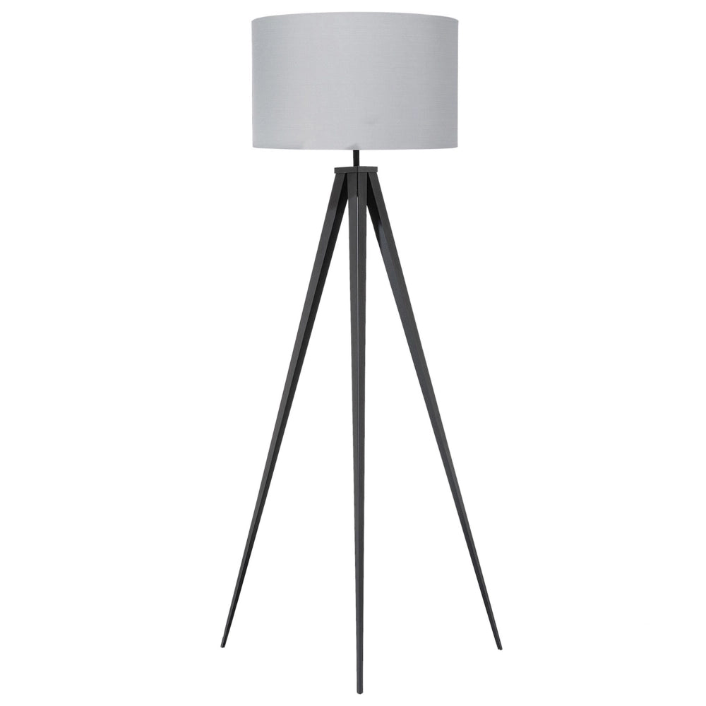 Lampada da Terra Grigio Policotone 156H cm Nero Gambe Treppiede in Metallo Paralume Tamburo Moderno