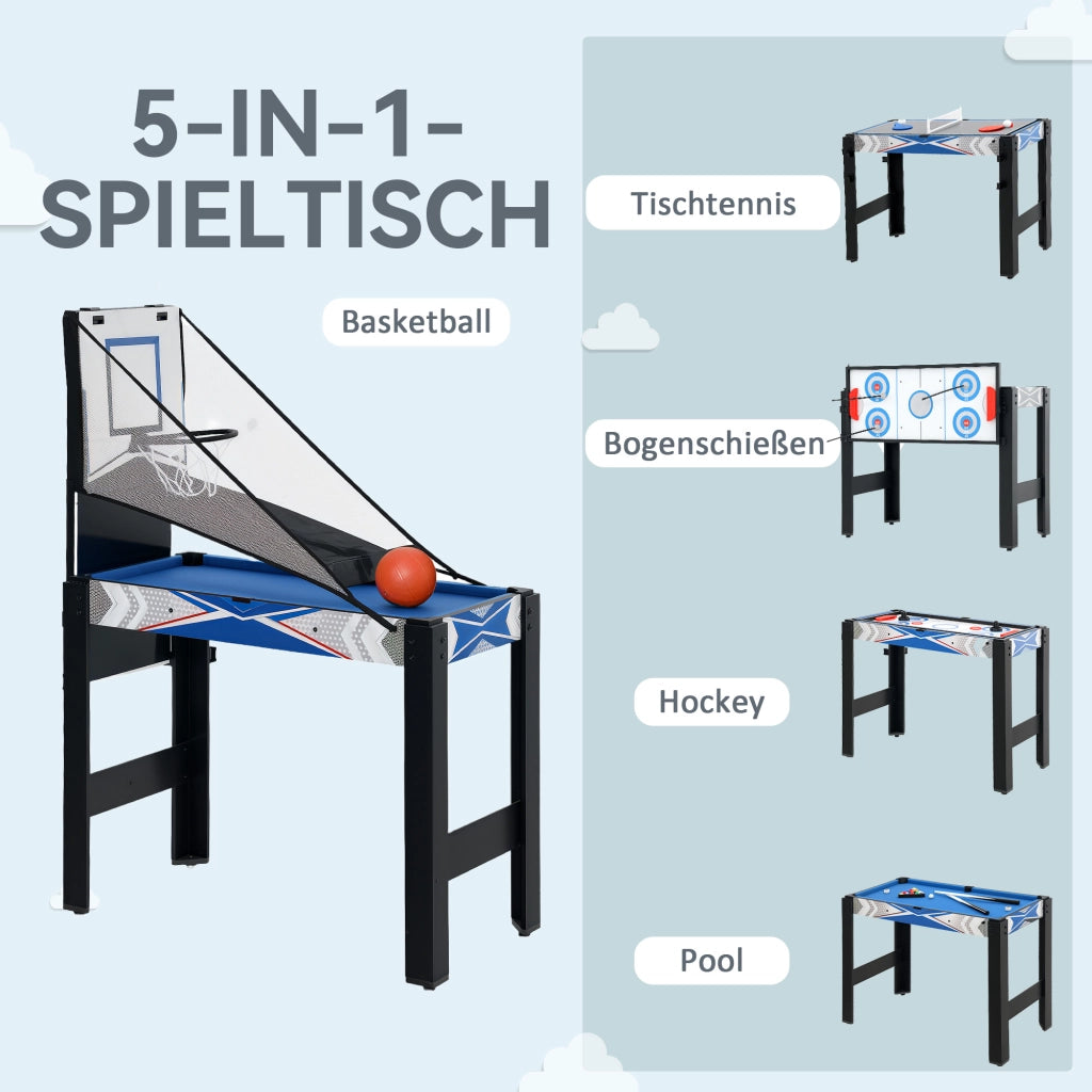 Tavolo multigioco 5 in 1 ¨C Xylo ¨C Biliardo, ping pong, hockey, basket, tiro con l'arco, MDF, blu