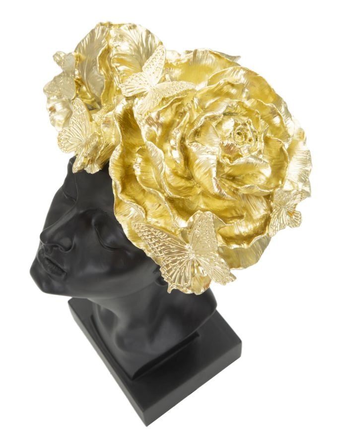 Statua Donna con Farlalle in Testa 21x36,5x20 cm in Poliresina Nero/Oro