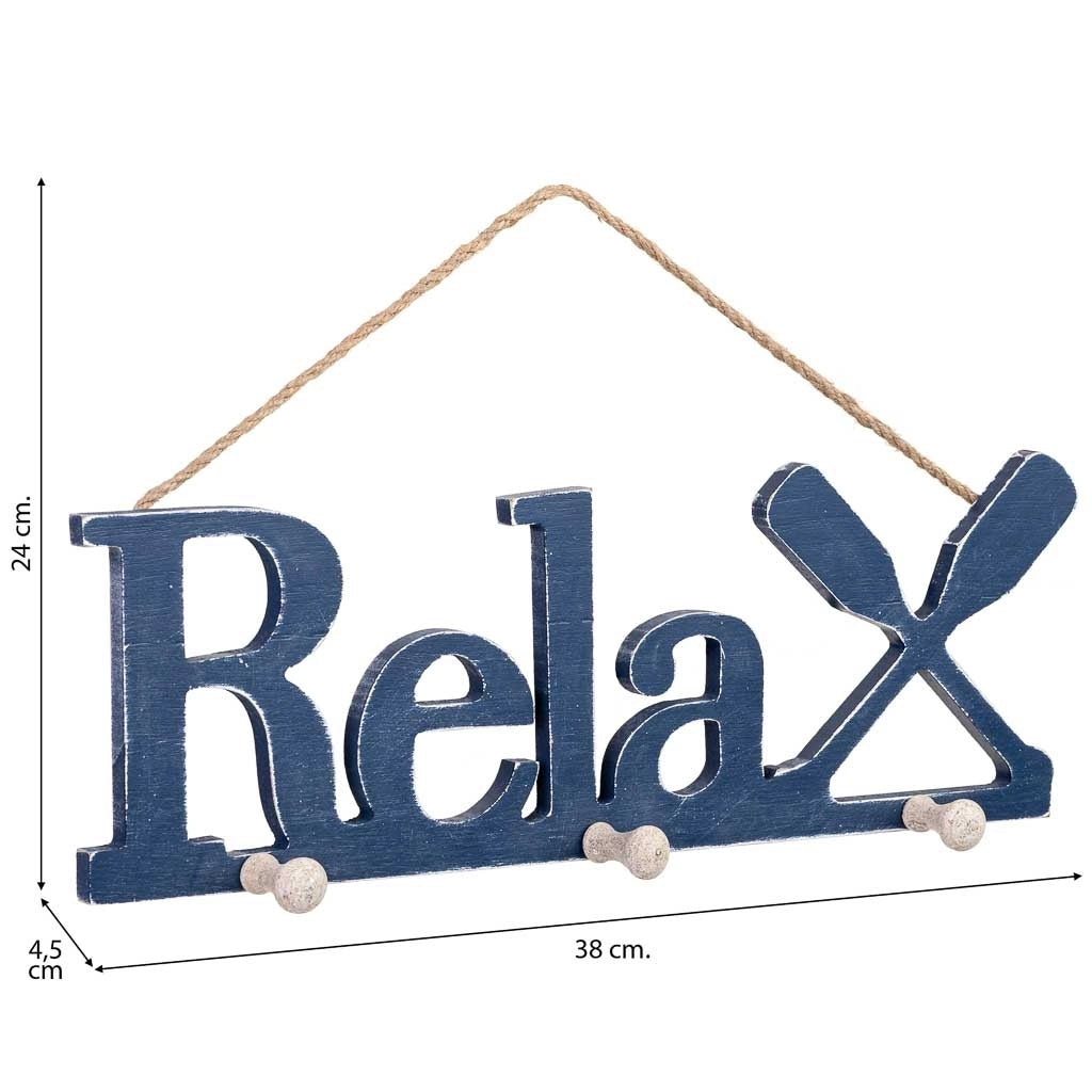 Appendiabiti da parete in legno blu con 3 ganci, 38x4.5x24 cm