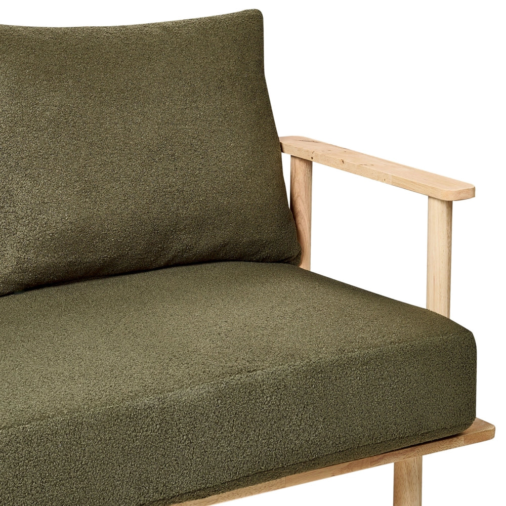 Divano Verde Scuro Poliestere Tessuto Boucle Rivestimento 2 Posti Japandi Stile Minimalista