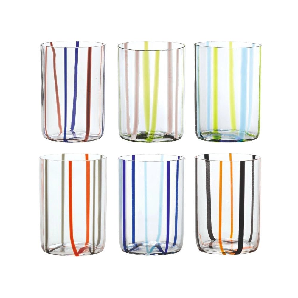 Assortimento Bicchiere Tirache Zafferano in vetro borosilicato bicolore Verde-ametista box 6 pezzi