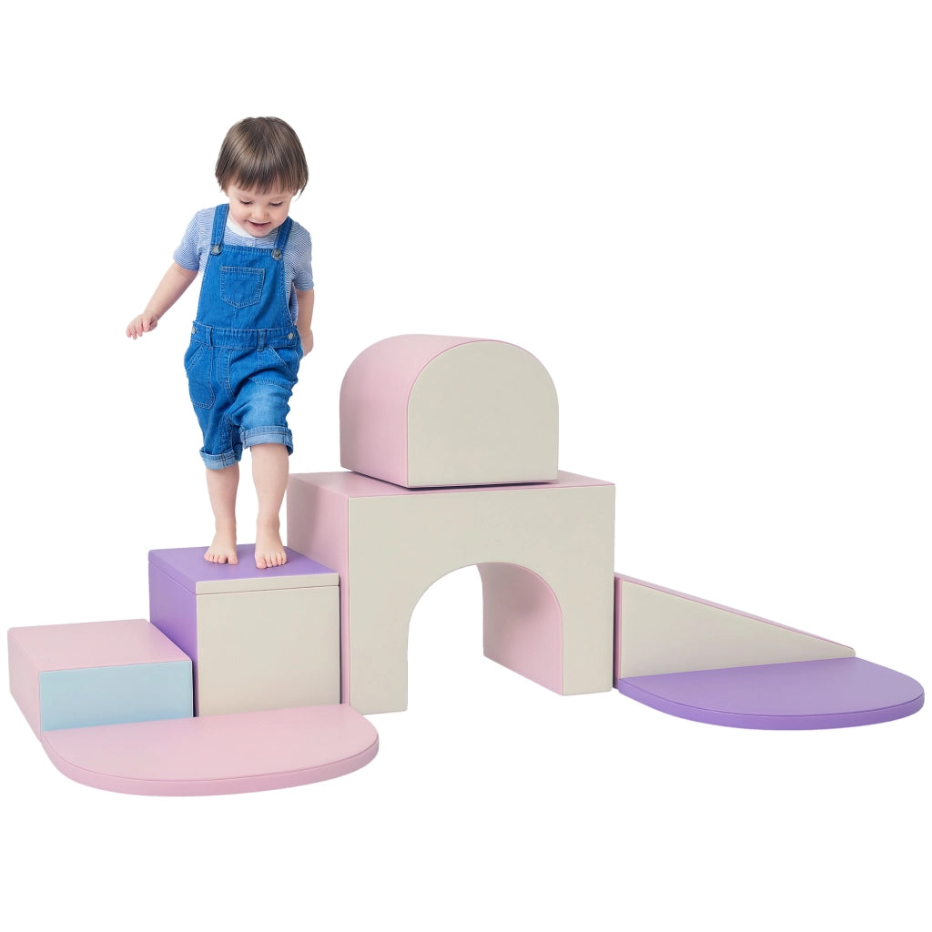 Set 7 Pezzi Blocchi Morbidi per Psicomotricità Bambini in Schiuma EPE Percorso Modulare Multicolore per Casa e Gioco