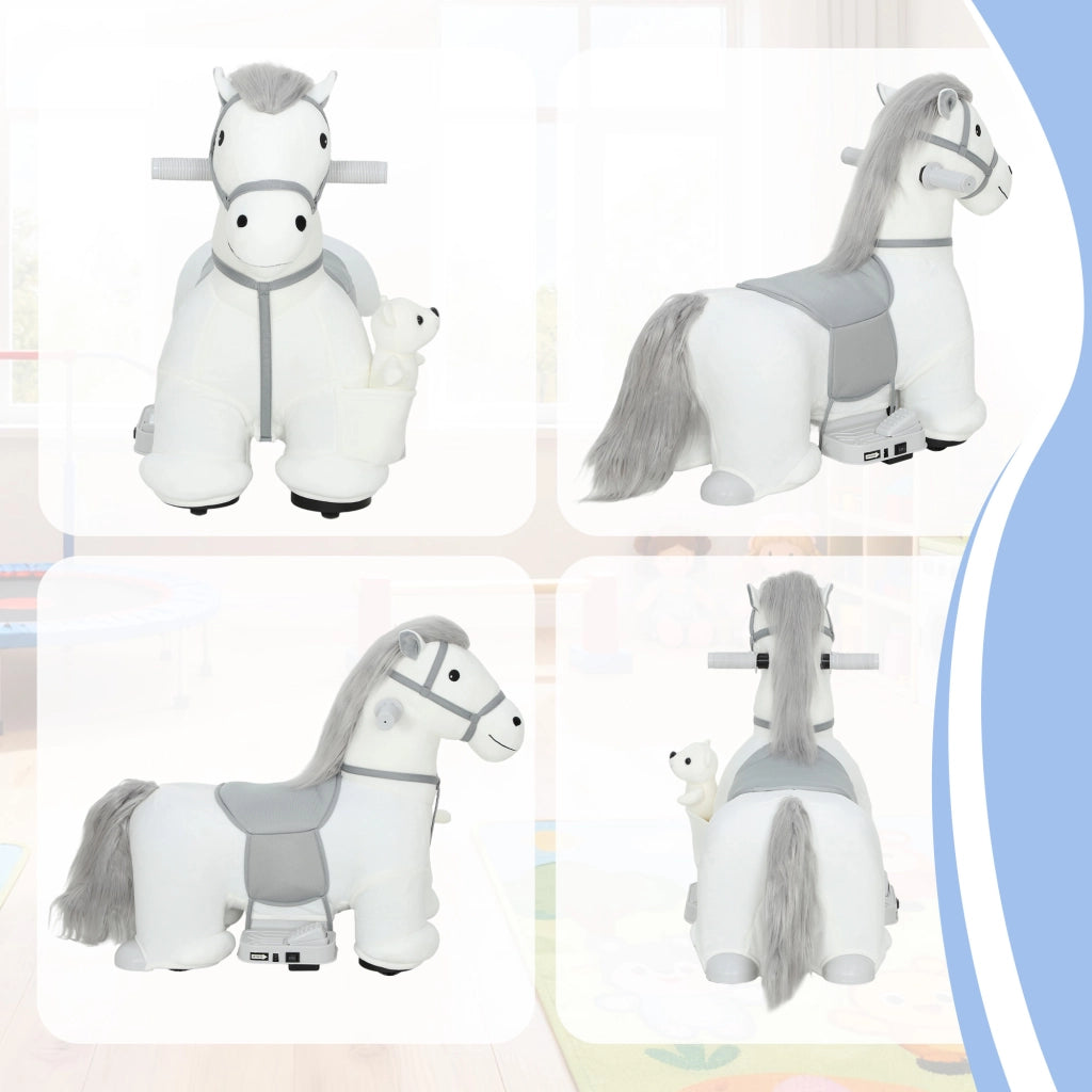 Cavallo a Dondolo Elettrico con Musica e Batteria 6V ¨C Zephmum ¨C Bianco