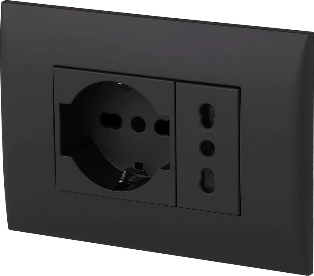 KIT PRESA BIVALENTE-ITALIANA/TEDESCA CON SUPPORTO E PLACCA ELECTRALINE Colore nero - ELECTRALINE