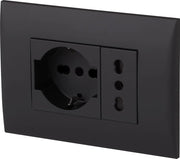 KIT PRESA BIVALENTE-ITALIANA/TEDESCA CON SUPPORTO E PLACCA ELECTRALINE Colore nero - ELECTRALINE