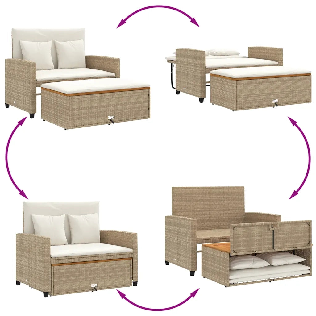 Divano Giardino con Cuscini 2 Posti Beige Polyrattan e Acacia 365143