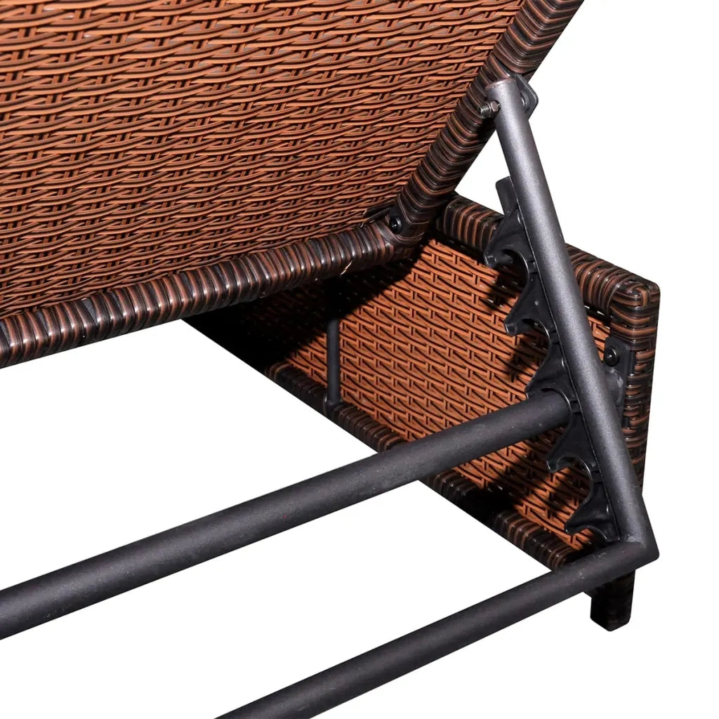 Lettini Prendisole 2 pz con Tavolo in Polyrattan Marrone