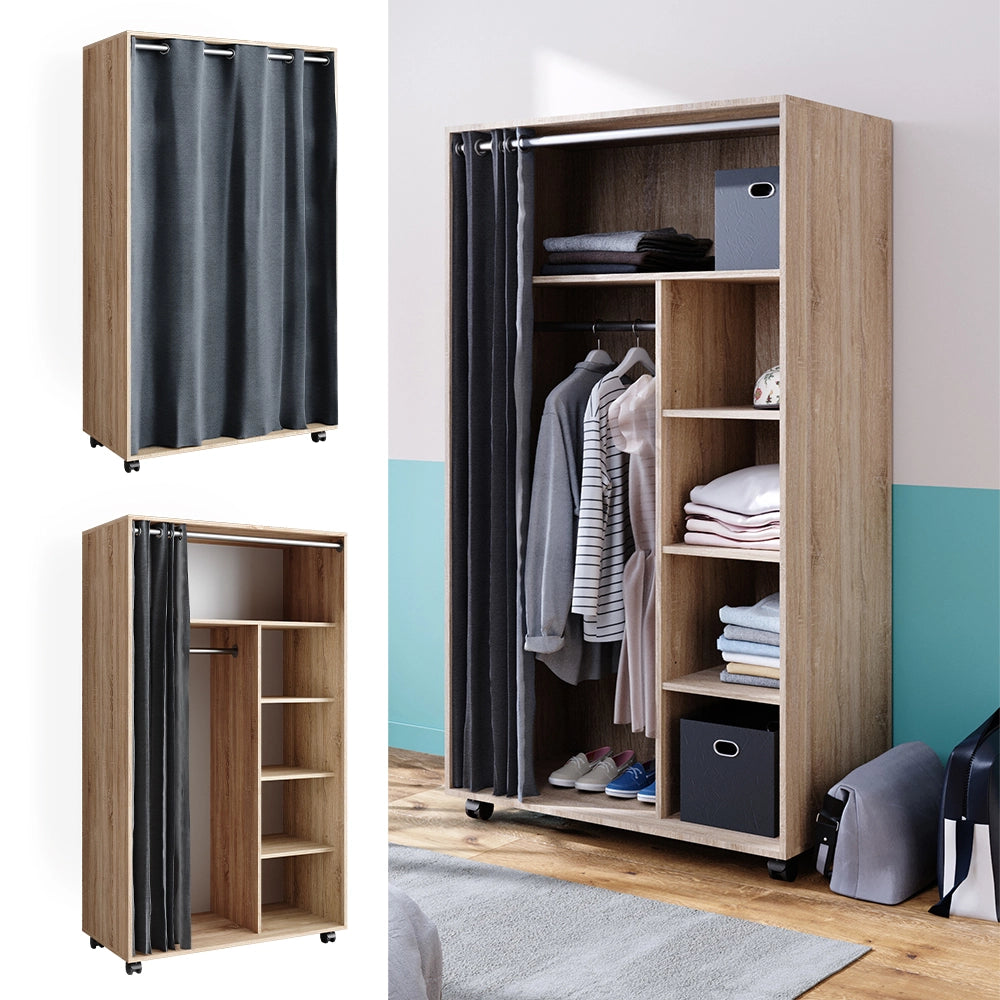 Vicco Armadio multifunzione Sonoma 100 x 168 cm aperto, con rotelle