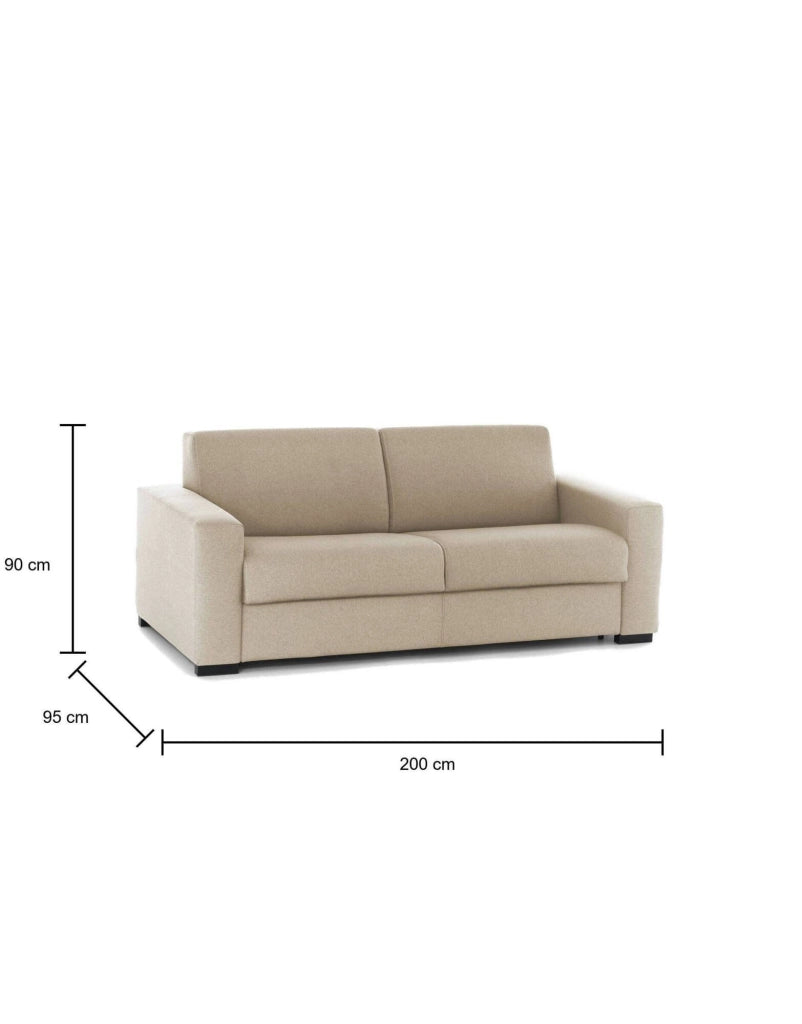 Divano Letto Zinnia, Divano a 3 posti, Made in Italy, SofÒ  Soggiorno con apertura girevole, in tessuto imbottito, con Braccioli slim, cm 200x95h90, Beige