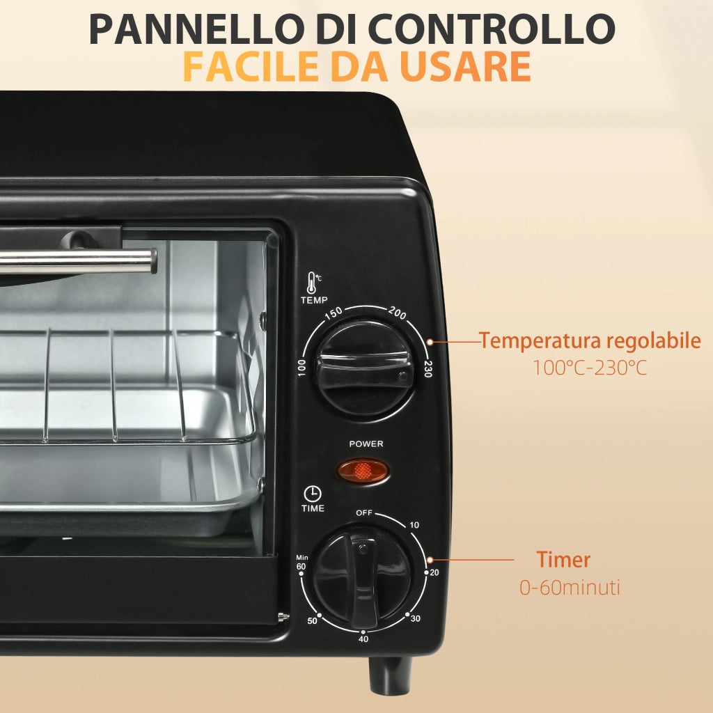 EasyComfort Fornetto Elettrico 10L da 750W con Temperatura Regolabile e Timer, 36.5x26x22 cm, Nero