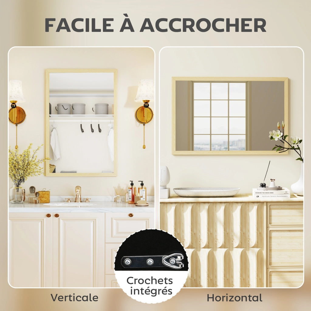 Specchio da Parete Rettangolare ¨C Xylo ¨C Cornice Legno Naturale 60x40 cm
