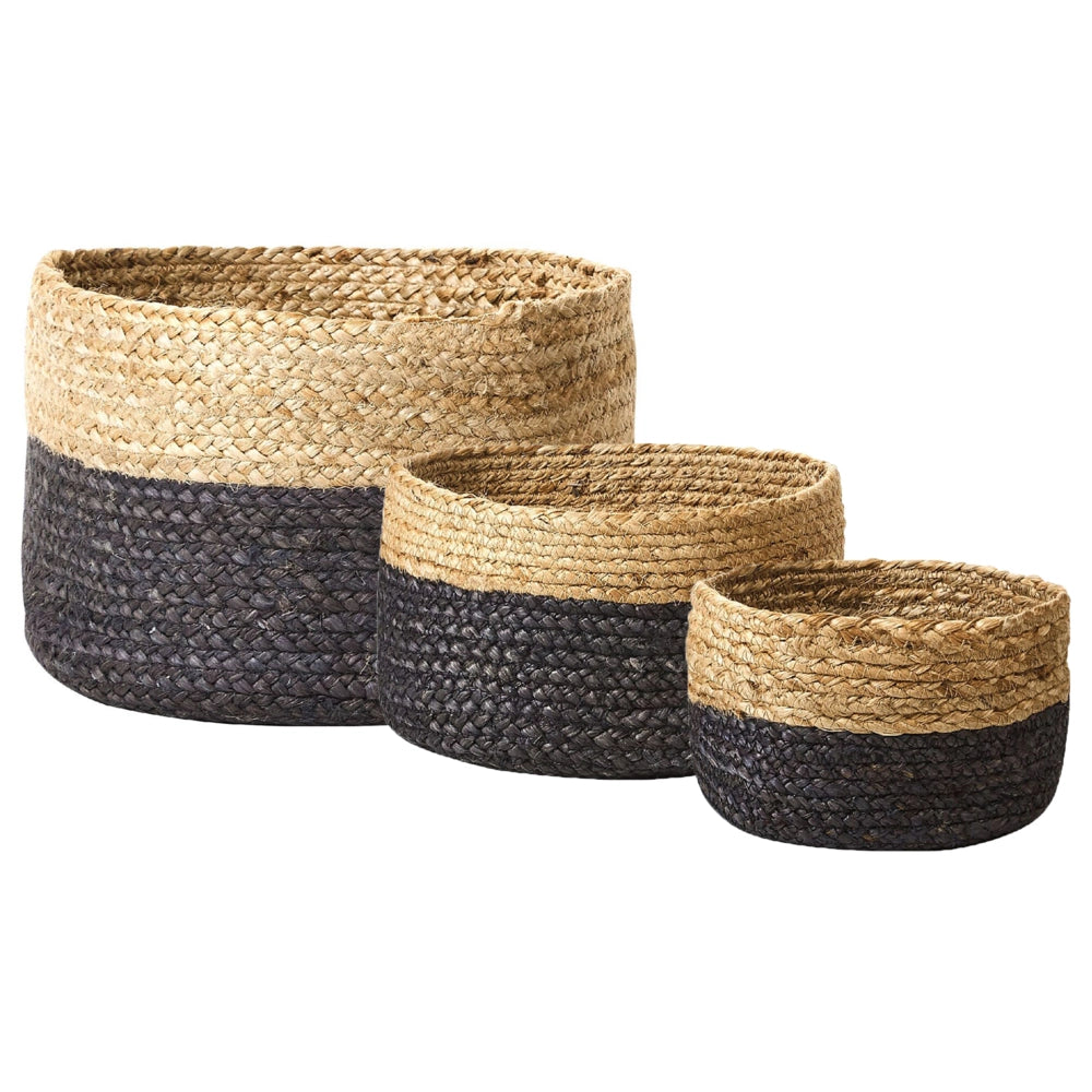 Set di 3 cestini in tessuto di iuta naturale altezza 13/15/25 cm per riporre oggetti in stile rustico Boho