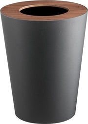 Contenitore di rifiuti rotondo 7 litri nero acciaio-legno design minimalista 23 x 23 x 28 cm (l x b x h)