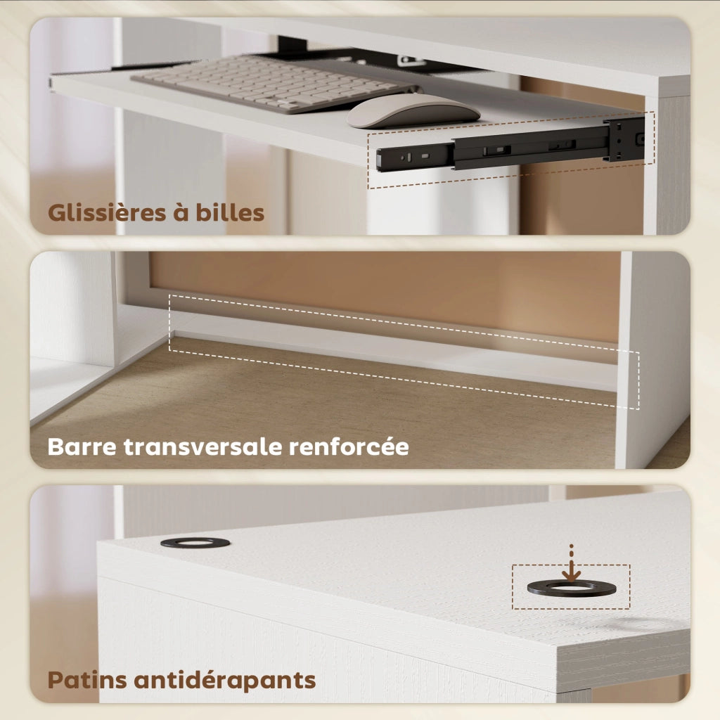 Scrivania Angolare Legno con Ripiani e Cassetto Tastiera ¨C zephmum ¨C Bianco 120x100x76