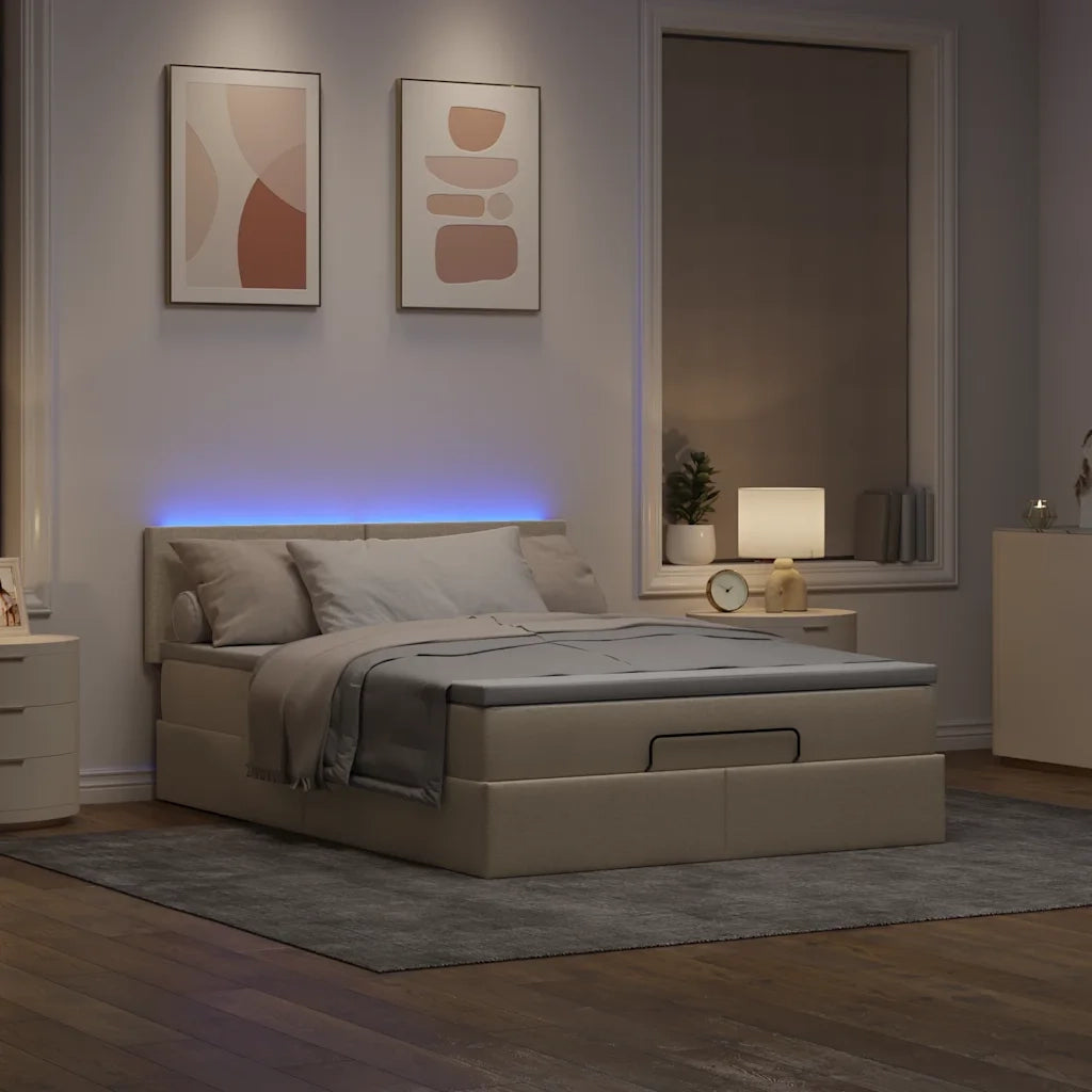 Pouf Letto con Materasso e LED Crema 140x200 cm in Tessuto 3312234