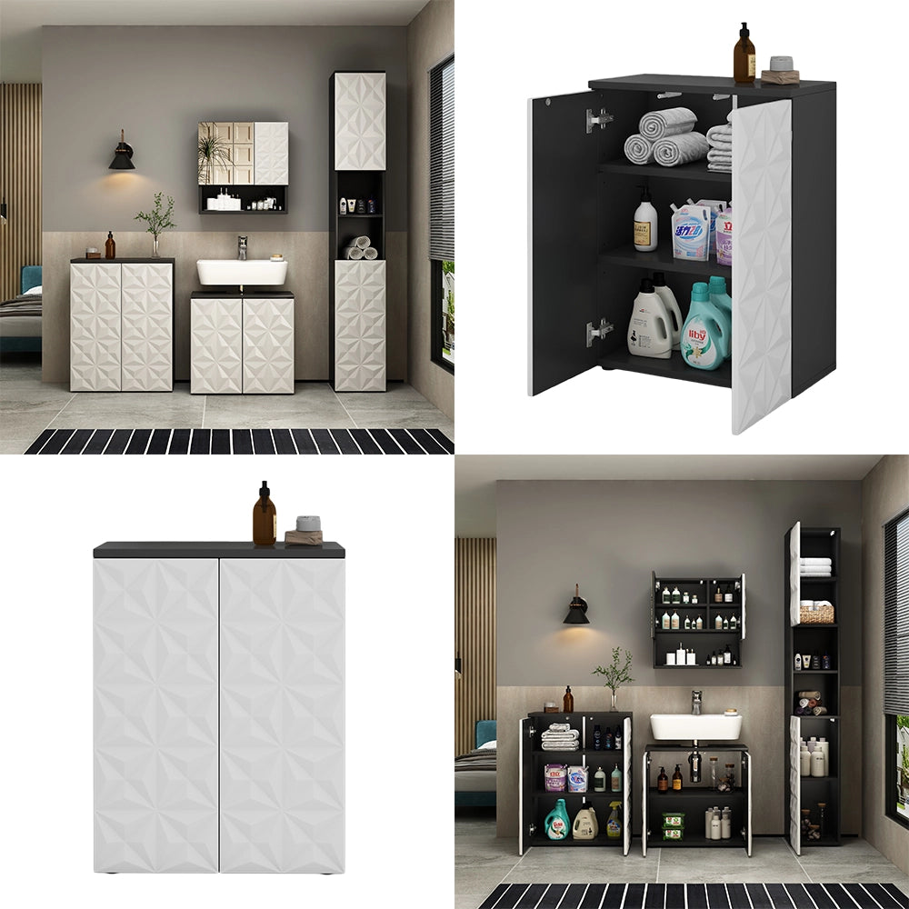 Mobiletto bagno Edge Nero 60 x 79.5 cm con 2 ante e 3 scomparti Vicco