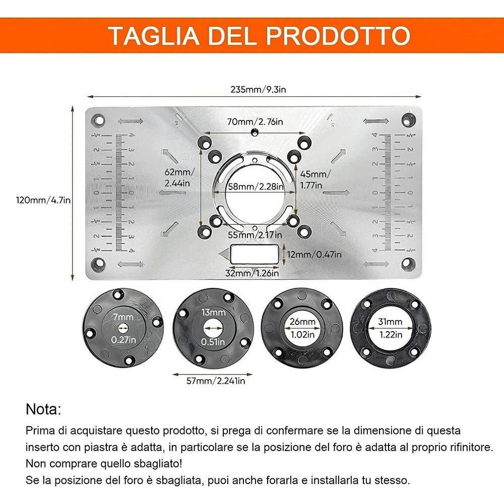 Trade Shop - Piano Di Fresatura Router Piastra Per Fresatrice Verticale Con 4 Anelli Viti -