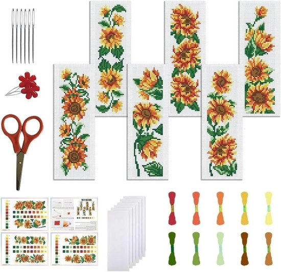 Kit di Punti di Crocera per Cucito a Maglia con Disegno di Fiore di Zinnia - Kit di Cucito per Principianti - Regalo per Amanti dei Libri