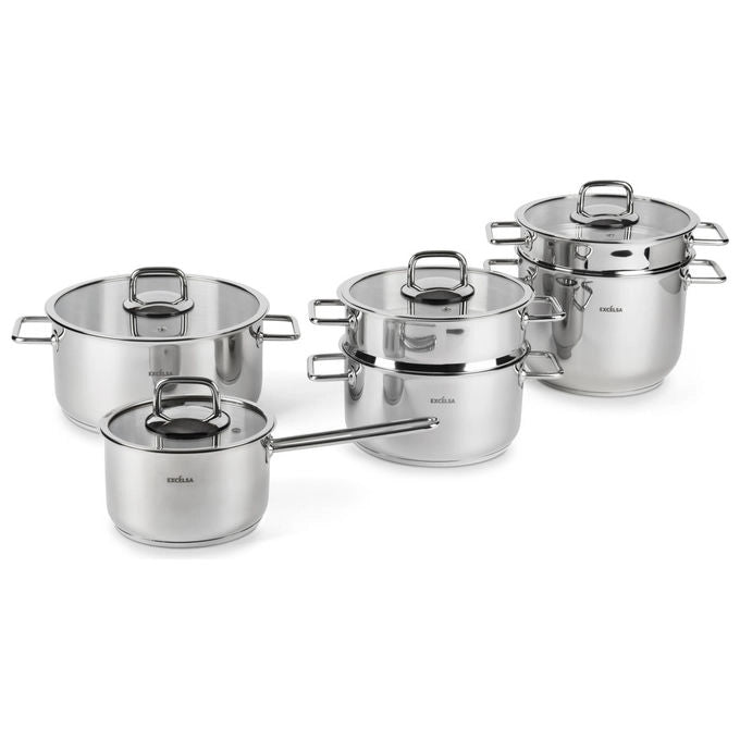 Excelsa Set Pentole Le Grand Chef 10 Pezzi Acciaio Inox 18-10 Casseruole Vaporiera