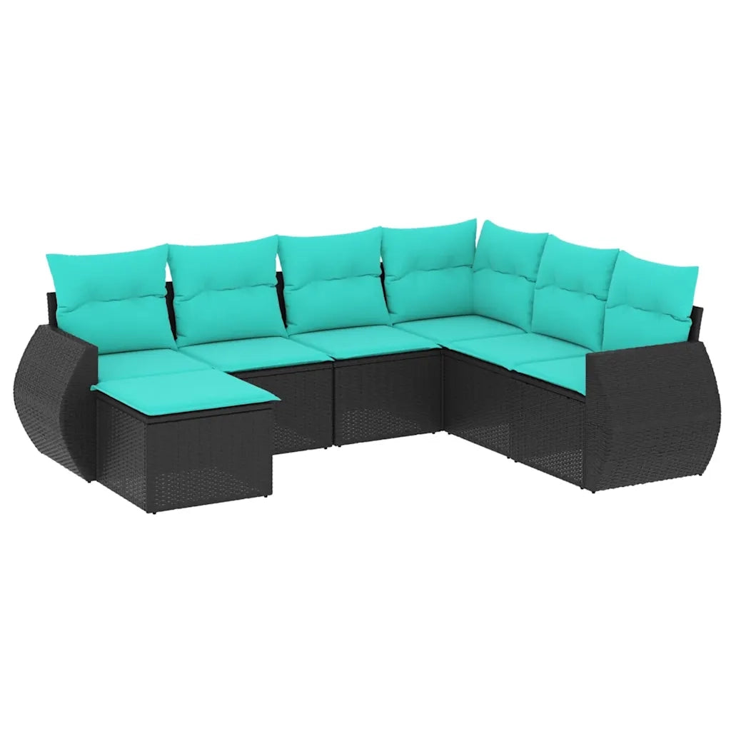 Set Divani da Giardino 7 pz con Cuscini Nero in Polyrattan 3221696