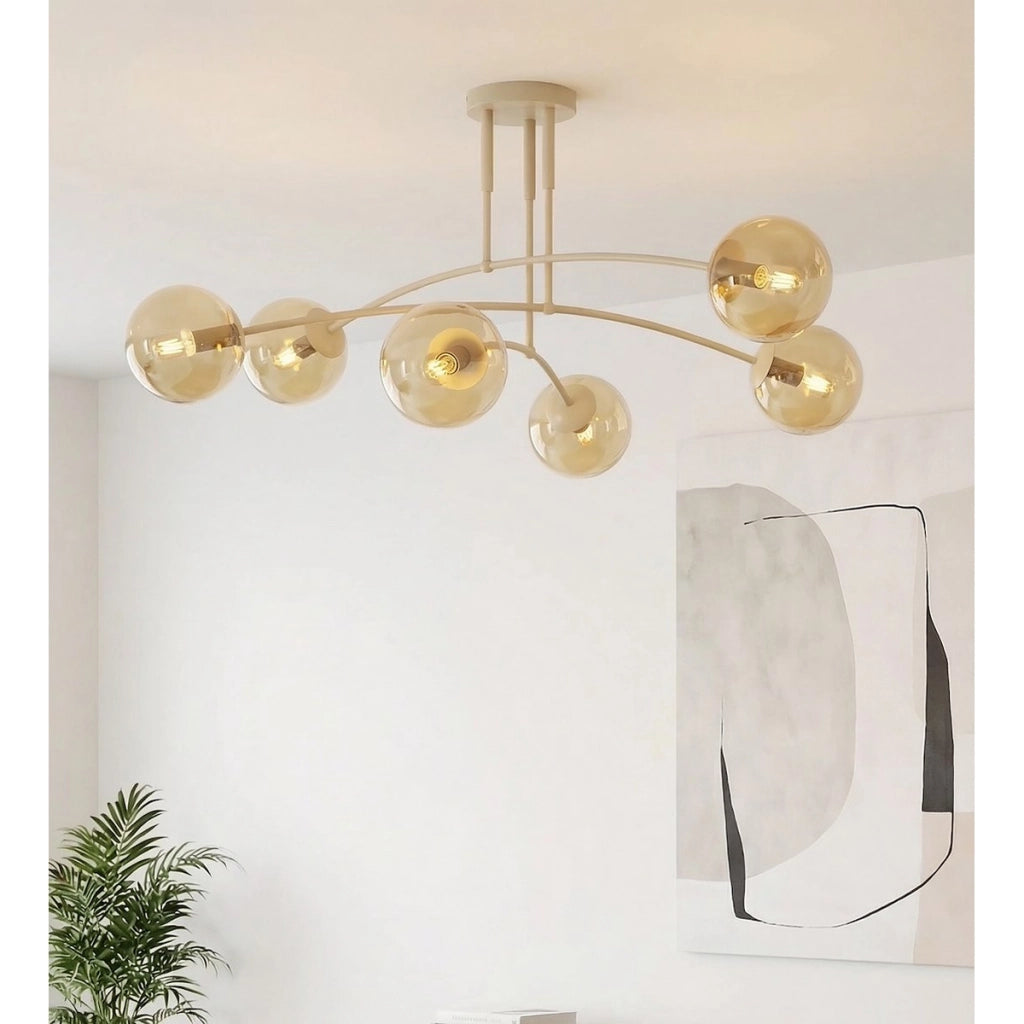 Lampada a sospensione PREGOS in acciaio beige e vetro ambrato