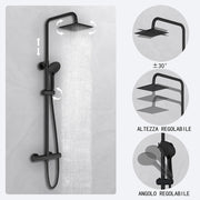 Kit doccia con miscelatore termostatico, soffione quadrato 20x20cm, doccetta tonda 23x10.8cm, colonna doccia regolabile 72-120cm, nero