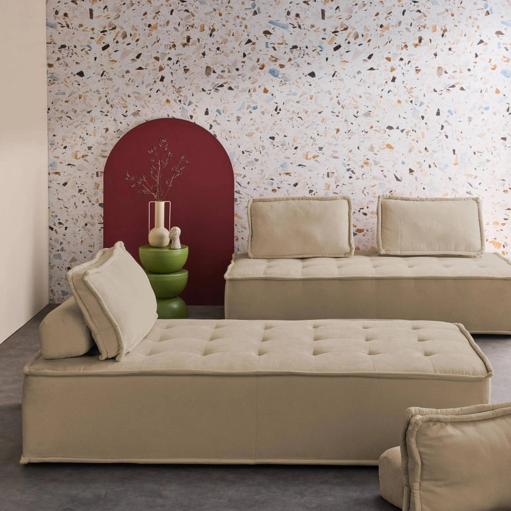 Set 2 moduli per divano modulare in tessuto imbottito, 2 posti, beige