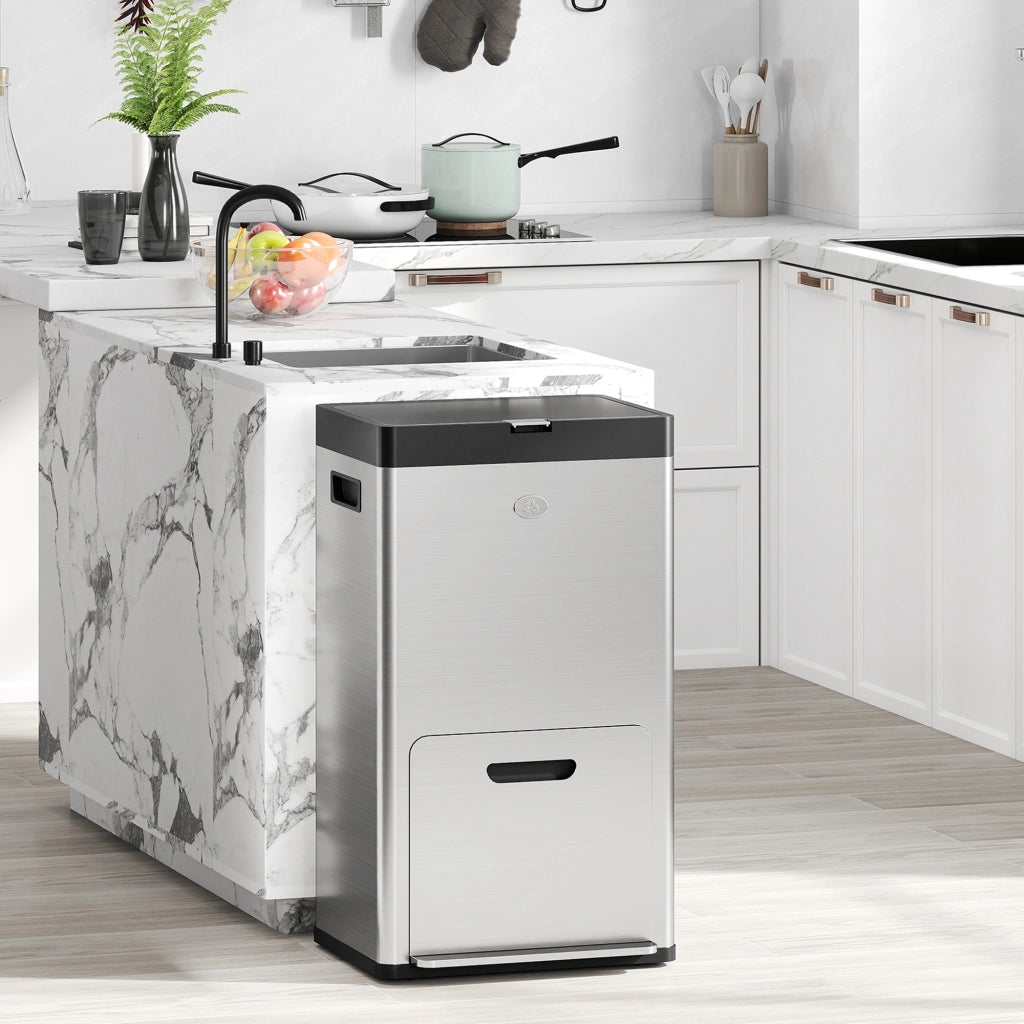 Bidone Immondizia 3 Sezioni 56L ¨C Zephmum ¨C Acciaio PP Argento 45.7x35.8x76 cm