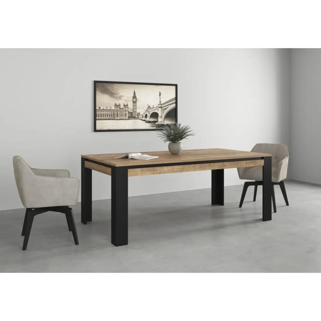 Tavolo da pranzo per 8 persone MEUNIER – Rovere & Nero Opaco, 195×77×100 cm
