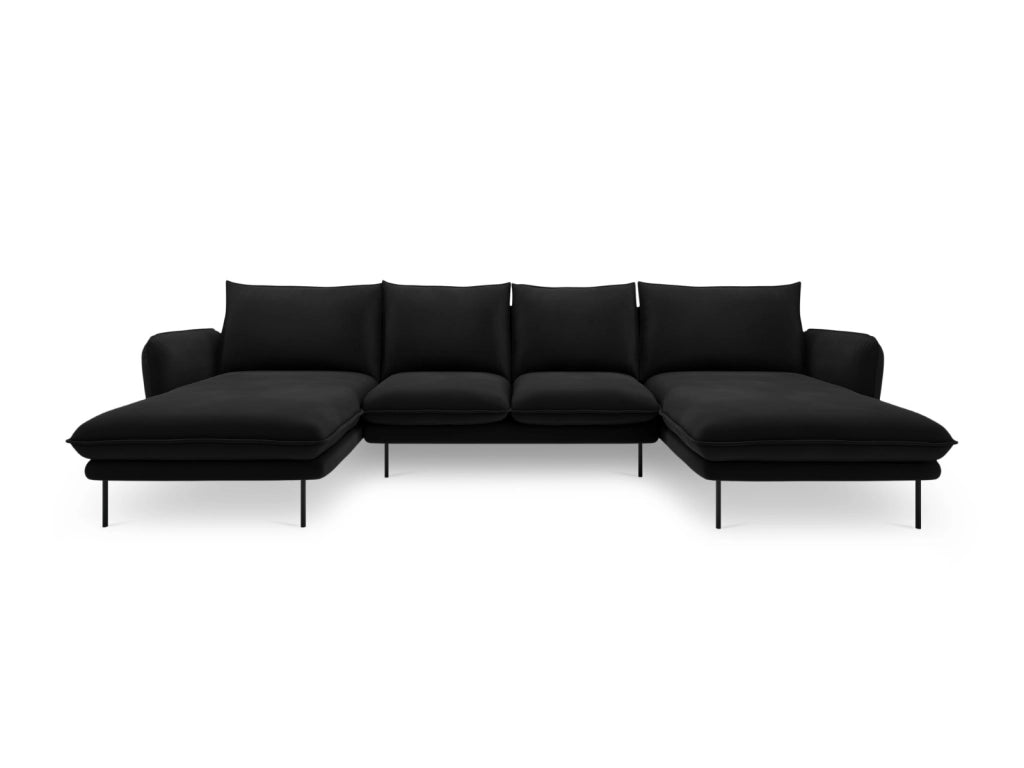 Cosmopolitan Design - Divano panoramico "Vienna" 6 posti in velluto nero 