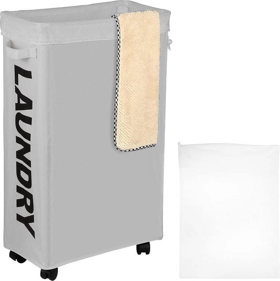 Wascio con ruote - grande contenitore per bucato con sacchetti lavabili, grandi contenitori per bucato pieghevoli con maniglia, contenitore portatile per la camera da letto, la sala da soggiorno (grigio)
