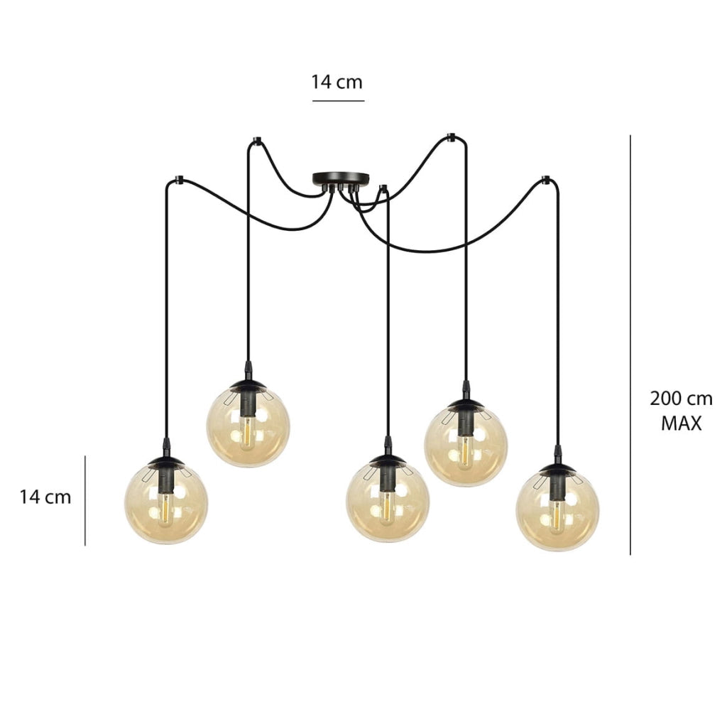 Lampadario Emibig GIGI 5 luci E14 nero miele vetro
