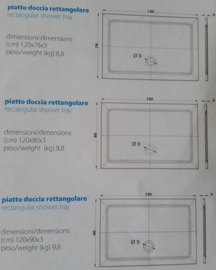 Piatto doccia flat in resina alto 3cm (rettangolare) - Misura: 80 x 120 x 3h