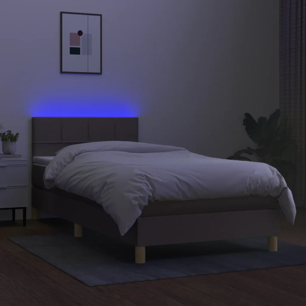 Letto a Molle con Materasso e LED Tortora 90x190 cm in Tessuto