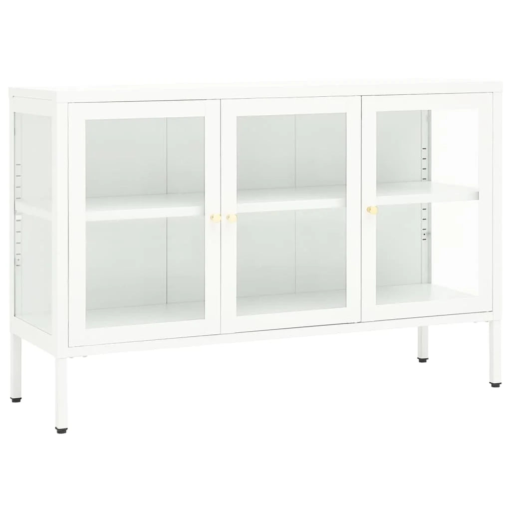 Buffet credenza cassettiera armadio mobile contenitore organizer per cucina soggiorno salotto 105 x 35 x 70 cm acciaio e vetro bianco 02_0030192