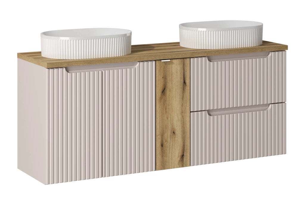 Set mobili bagno 140 cm con piano e 2 lavabi da appoggio Beyond Nova Cashmere 140 x 1401 x 40 cm
