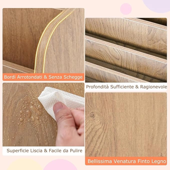 Libreria per Bambini a 4 Ripiani, Scaffale in Legno con Ampio Spazio di Esposizione, Porta Riviste per Camera dei Bambini Sala Giochi e Aula, 57,5x26,5x59 cm (Naturale)