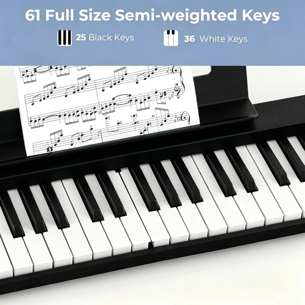 Pianoforte Digitale 61 Tasti Pieghevole con Display LED & Bluetooth, Tastiera Elettronica Multifunzionale per Principianti, Pianola Facile da Trasportare con Borsa per Pianoforte