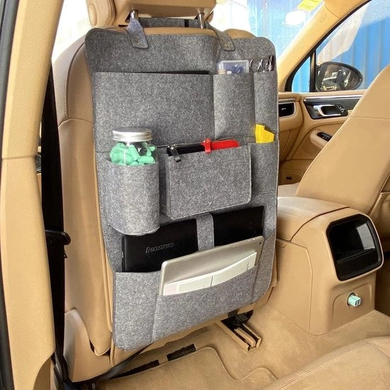 Organizzatore di sedile per auto, protezione del poggiatesta in pelle sintetica, organizzatore di sedile per auto con cinture di spalla regolabili in altezza, organizzatore anti-kick per protezione del poggiatesta per il sedile posteriore