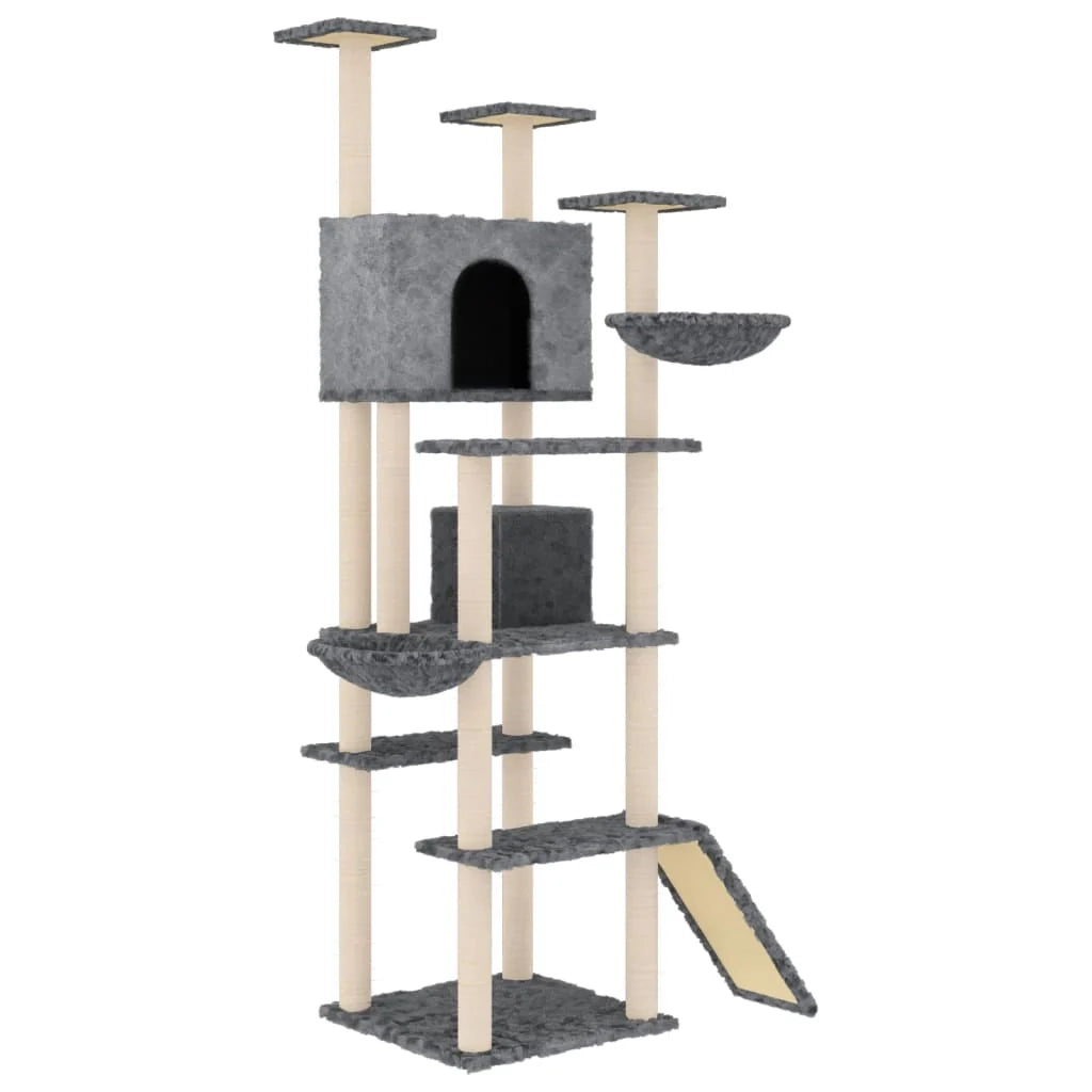 Tiragraffi per gatti Mobili per arrampicata su torre Tiragraffi piattaforma da arrampicata con tiragraffi in sisal scuro 191 cm grigio 02_0022693