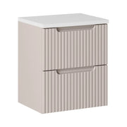 Insieme VANO cachemire e bianco 50cm: mobile sottolavabo con cassetti a scanalature verticali + piano per lavabo bianco opaco