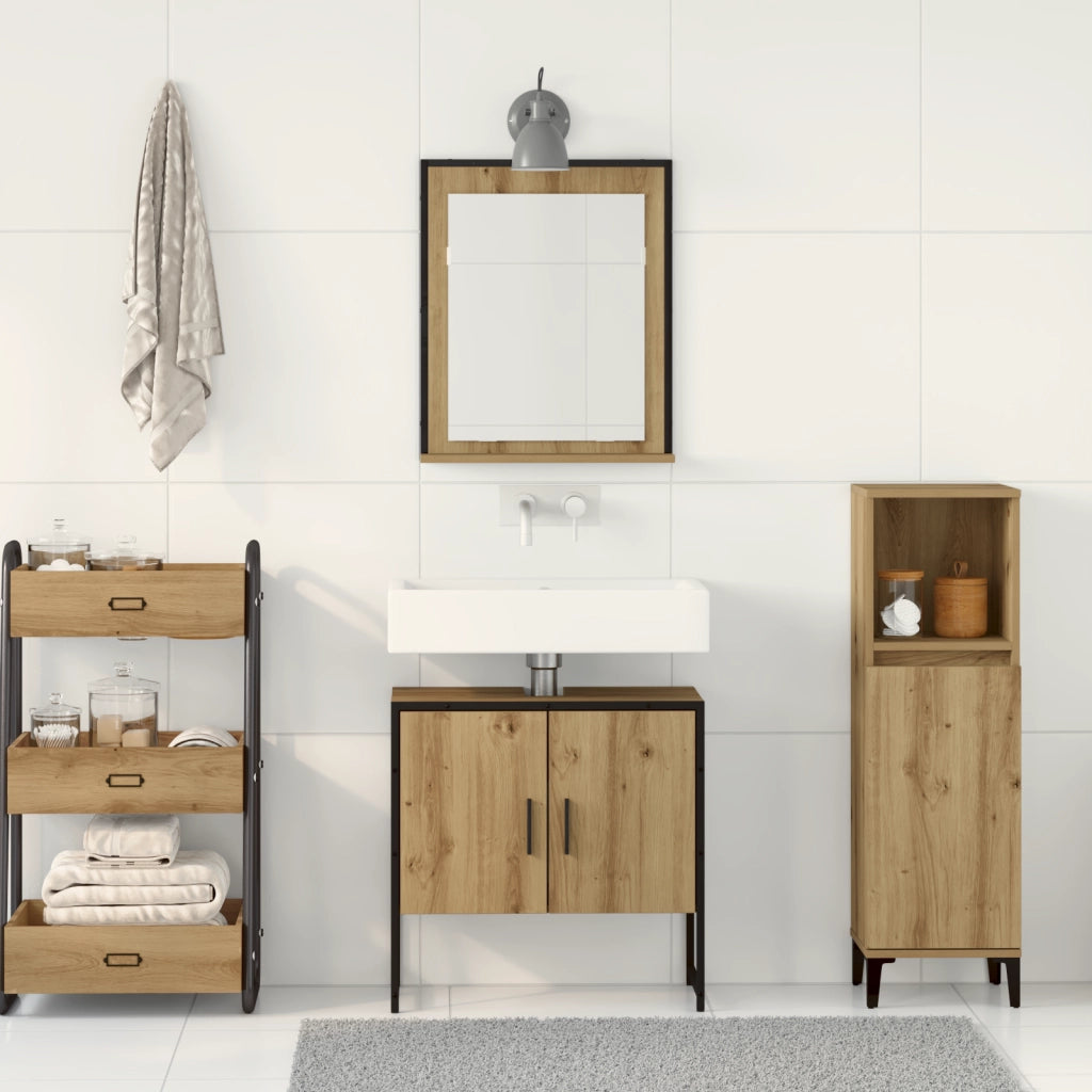 Set di mobile da bagno a 2 pezzi in legno ingegnerizzato rovere artisan