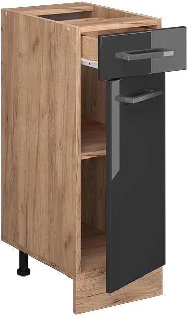 Mobiletto base per cucina R-Line, Antracite lucido, 30 cm senza piano di lavoro, per la libera combinazione all'interno di sistemi cucina modulari