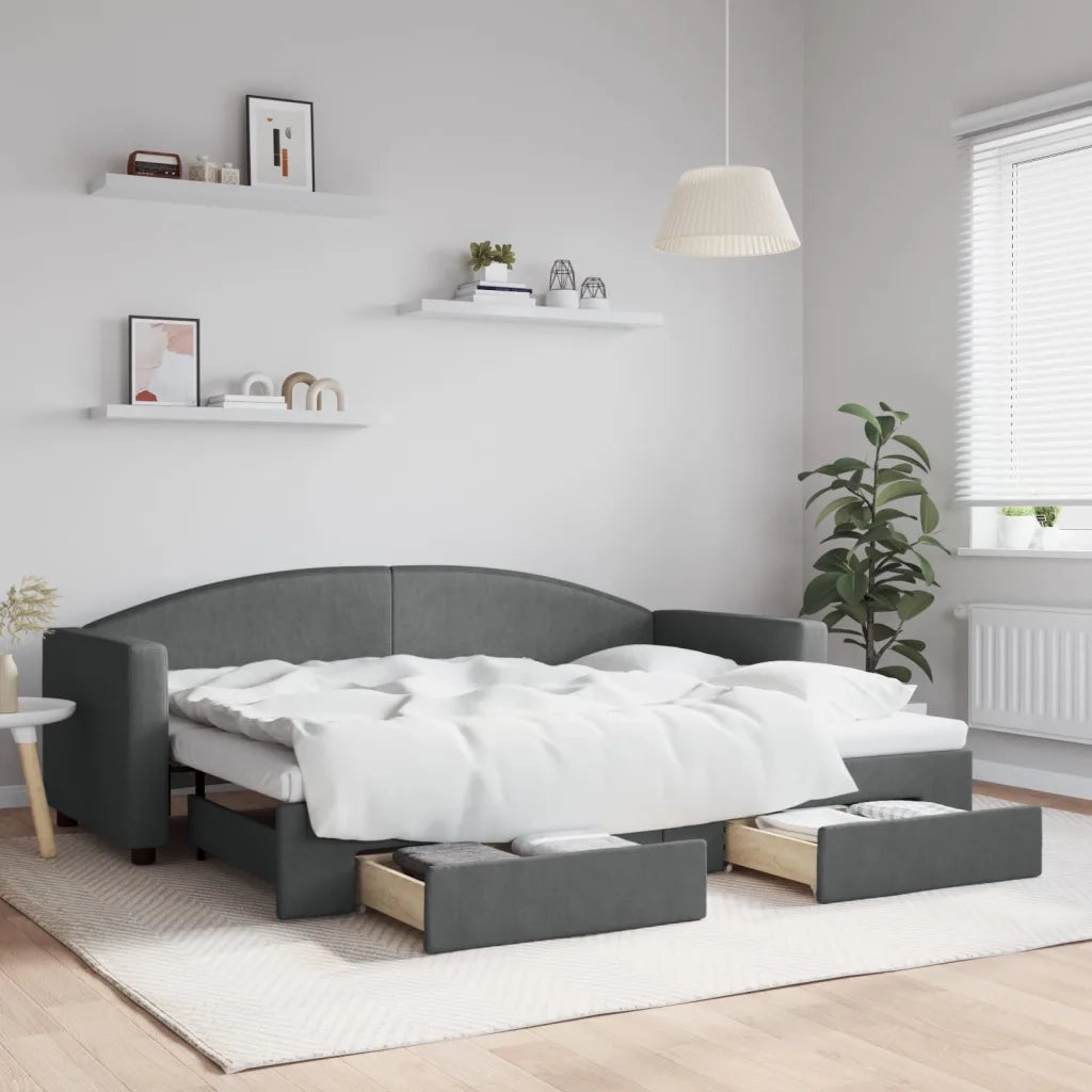 Divano Letto Estraibile Cassetti-Sofa Letto-Daybed Grigio Scuro 80x200cm Tessuto 505681